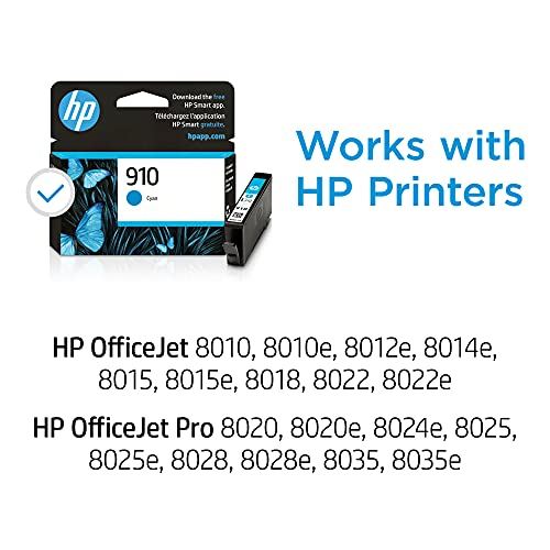 Cartucho De Tinta Cian Hp 910 Original | Funciona Con Hp Officejet Serie 8010, Serie 8020, Hp Officejet Pro 8020, Serie 8030 | Apto Para Instant Ink | 3Yl58An