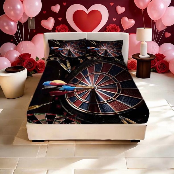 Darts Sports Printed Bed Cover And Pillowcase Set Soft And Breathable for All Seasons Essential for Bedroom Or Dorm Decor Perfect Gift for Valentine'S Day And T