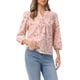 thumbnail image 4 of INSPIRE CHIC Camisa Floral con Cuello en V para Mujer de Manga 3/4 con Frente Fruncido y Botones Blusa Casual de Verano Talla S Rosa Claro, 4 of 6
