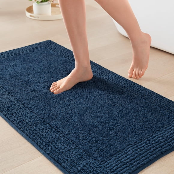 Alfombra de baño Madison Park Splendor reversible, 100% algodón, color azul marino