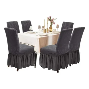 Casadeliacl - Funda Para Silla Diseño Turca Texturizado De Hojas 6 Unidad Gris Claro / Diseño Con Hojas