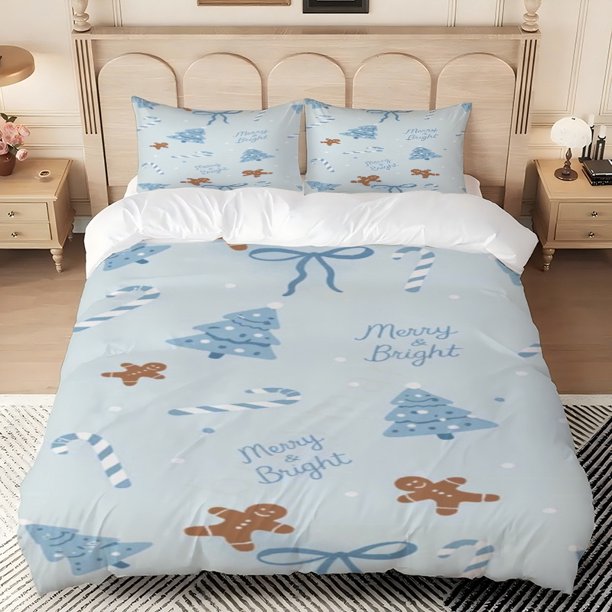 Merry Christmas Bright Theme Printed Polyester Bedding Set All-Season Use