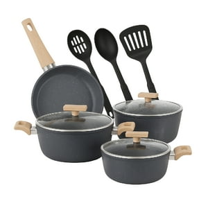 Juego De Ollas Cocina 10 Piezas Granito Negro Antiadherente Bfresh