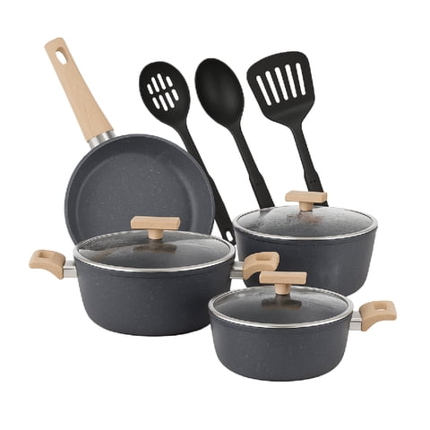 Juego De Ollas Cocina 10 Piezas Granito Negro Antiadherente Bfresh