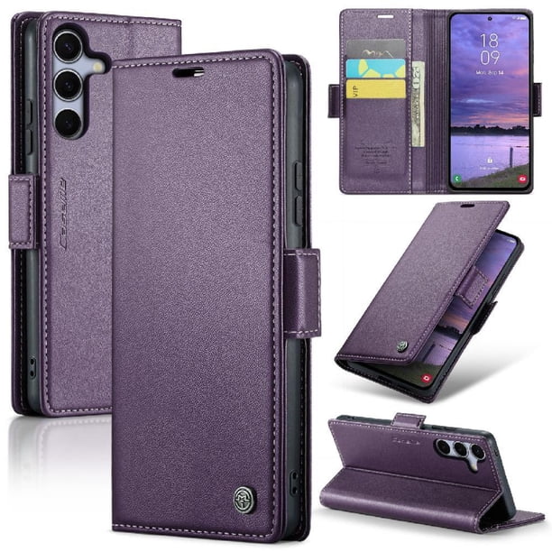 CaseMe tipo cartera Samsung Galaxy S25 Plus 5G con cierre magnético, RFID, tarjetero, soporte, carga inalámbrica