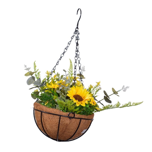 Flores artificiales colgantes en cesta, macetero con arreglo de flores de imitación, decoración de primavera para Patio, decoración interior y balcón Estilo D