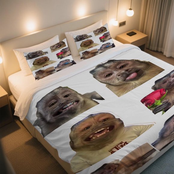 Duvet Cover Set Featuring 3 Funny Moments of Capuchin Monkeys