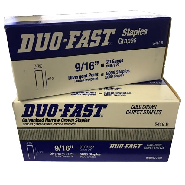 Grapas Duo-Fast 5418D de 9/16 pulgadas por calibre 20 con corona dorada de 3/16 (5,000 por caja) - Paquete de 2 cajas