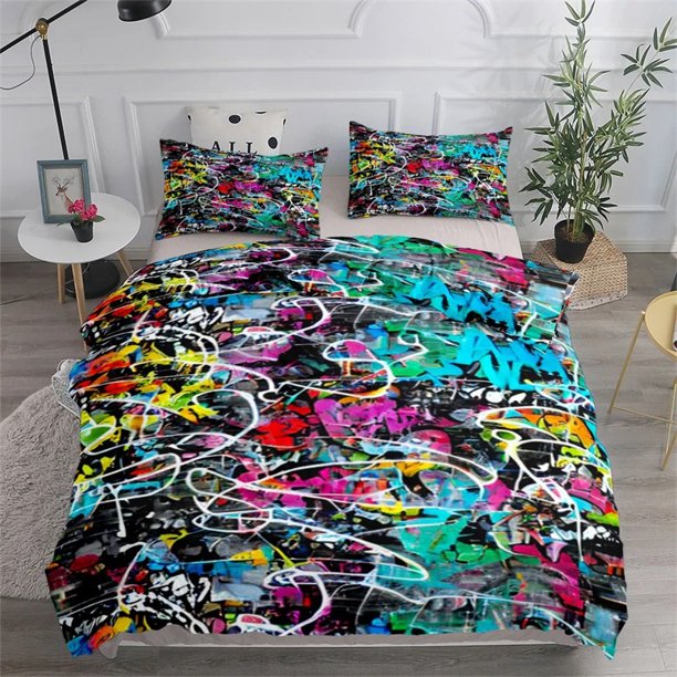 New York Suburbs Graffiti Art Duvet Cover Set Double Duvet Cover Pillow Case Bed Linen Set
