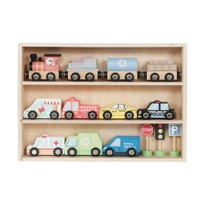 Set Autos De Juguete Tren Pista Y Señaleticas Madera Bandú Multicolor