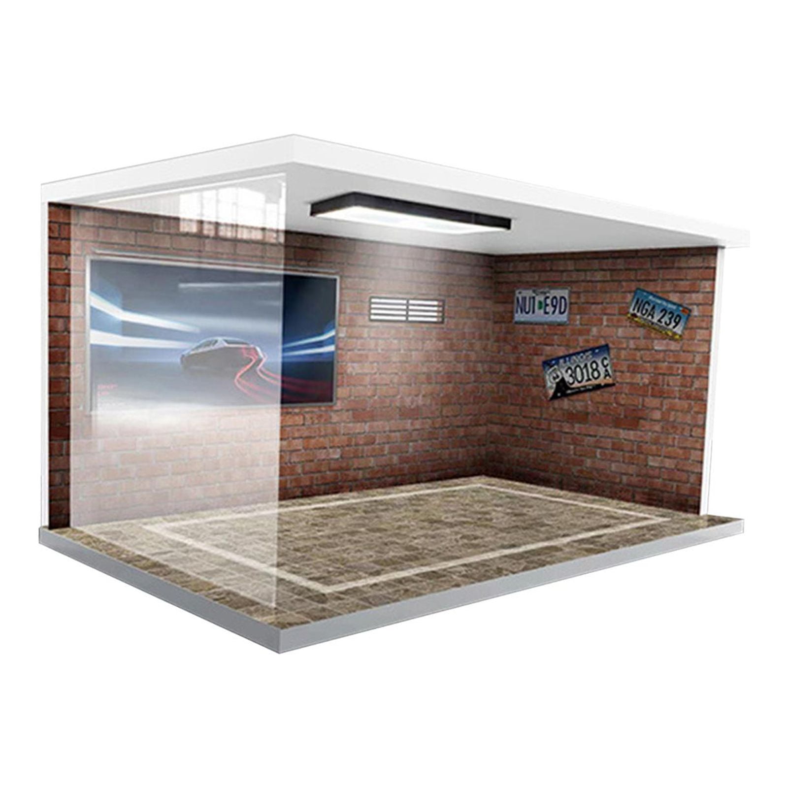 Magideal - Vitrina Acrílica Fundida A Presión Para Garaje, Con Luces, A Prueba De Polvo, Mini Cajas De Almacenamiento Para Coche Fundido A Presión, Para Colecció Ladrillos Rojos