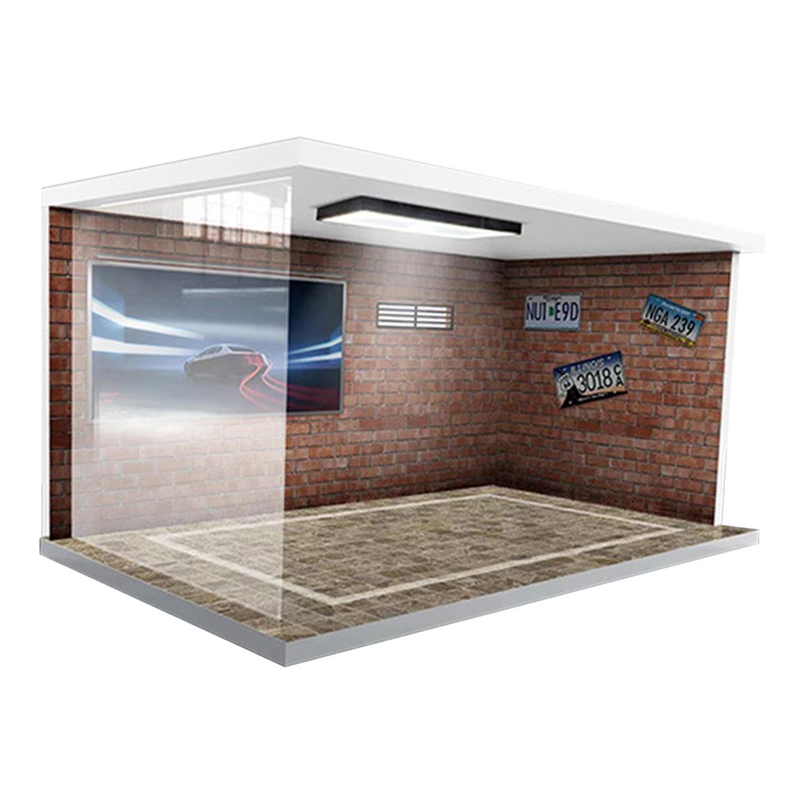 Magideal - Vitrina Acrílica Fundida A Presión Para Garaje, Con Luces, A Prueba De Polvo, Mini Cajas De Almacenamiento Para Coche Fundido A Presión, Para Colecció Ladrillos Rojos