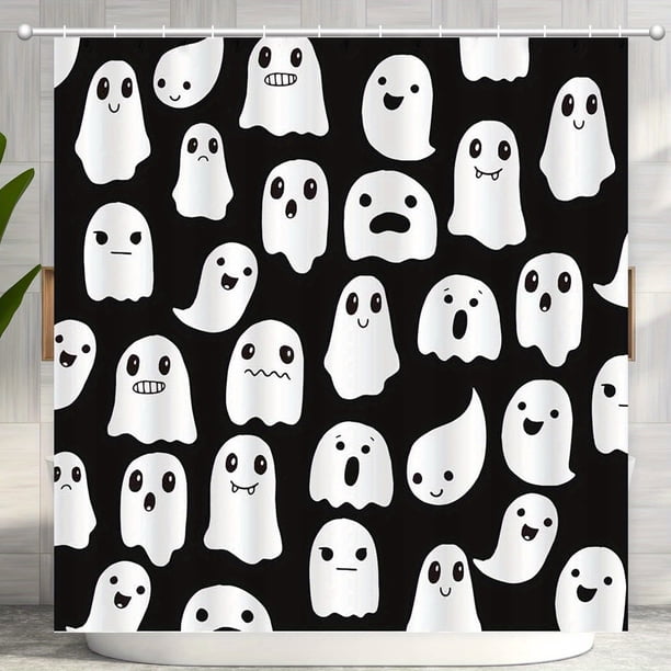 1pc Scary Halloween Shower Curtain - Witch Pumpkin, Ghost, Skull, Butterfly, Death Moth Fabric - Waterproof - 72 x 72 Inches - Perfect for Kids and Boys Bathroom