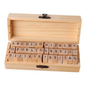 Magideal - Alfabeto De Madera Letras Sellos Símbolo Juego De Sellos Álbum Diario Sello De Goma Artesanía De Estilo Vintage Con Caja De Madera Sello De Bricolaje Letras Verticales