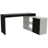 Fmfurniture - Escritorio En L 1 Puerta Y Estantes Fm-032B Blanco Y Negro