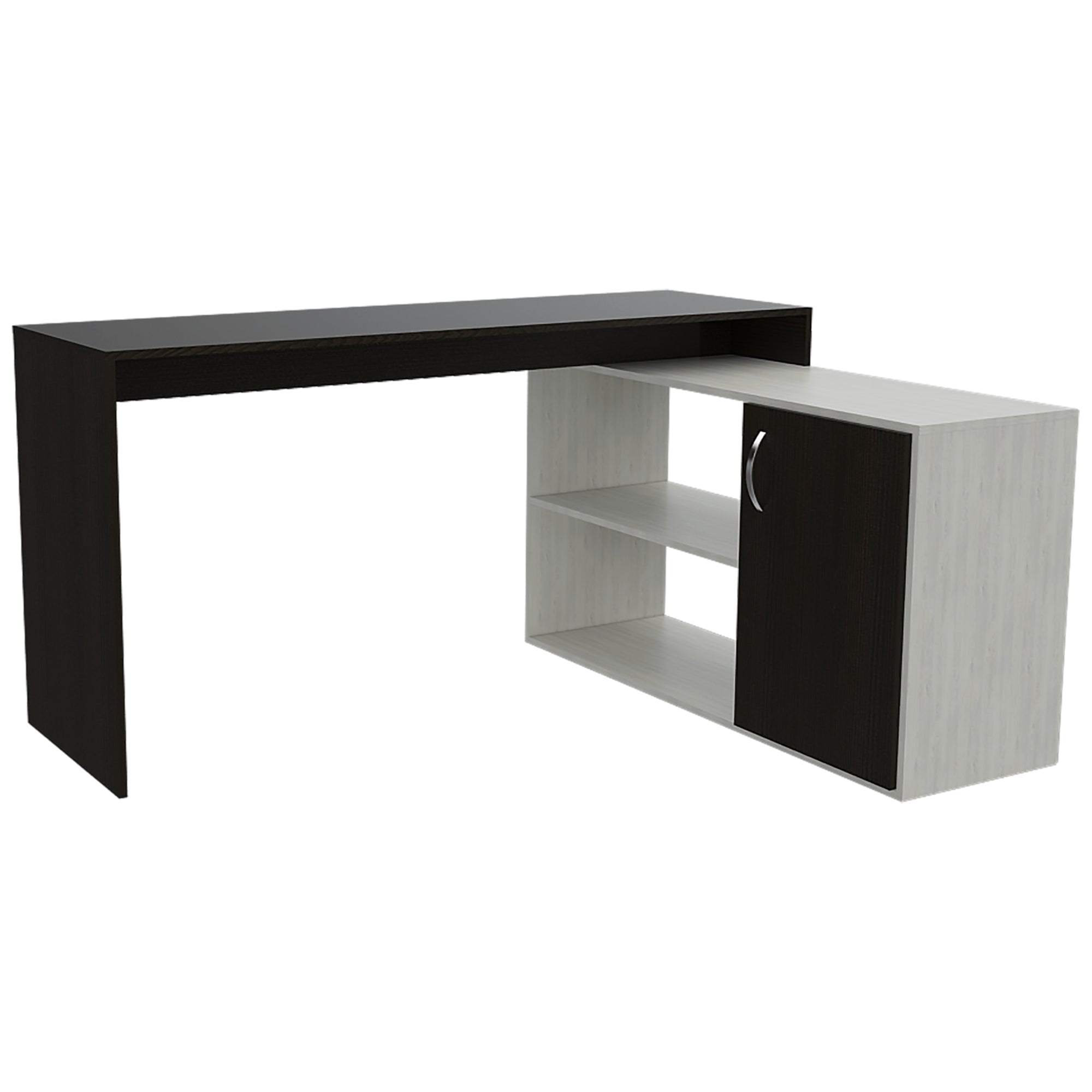 Fmfurniture - Escritorio En L 1 Puerta Y Estantes Fm-032b Blanco Y Negro