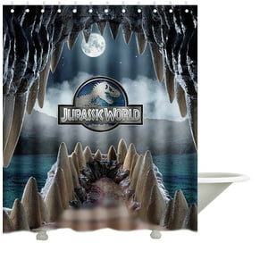 Pinghai - Cortina De Ducha De Jurassic World Con Diseño De Dinosaurio Y Monstruo De Luna Llena De Medianoche, Juego De Cortina De Baño Con Ganchos, Tamaño 66 X 72 Pulgadas