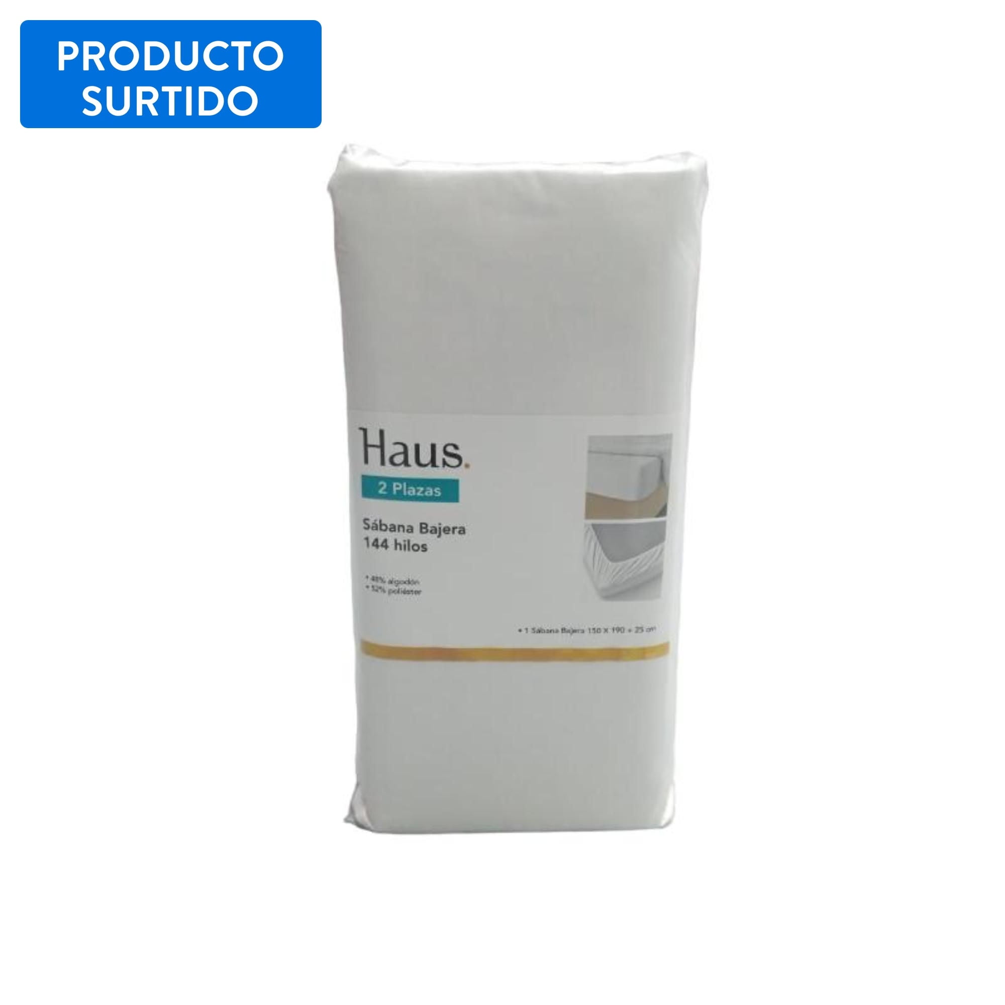 Haus - Sábana Inferior 2 Plaza 144 Hilos 50% Algodón 50% Poliéster