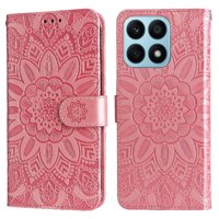 Funda Tipo Cartera Foxdock Para Honor X8A , Diseño Girasol En Relieve, Cuero Pu, Cierre Magnético, Soporte Y Tarjetero