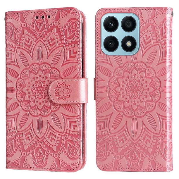 Funda tipo cartera FOXDOCK para Honor X8A , diseño girasol en relieve, cuero PU, cierre magnético, soporte y tarjetero