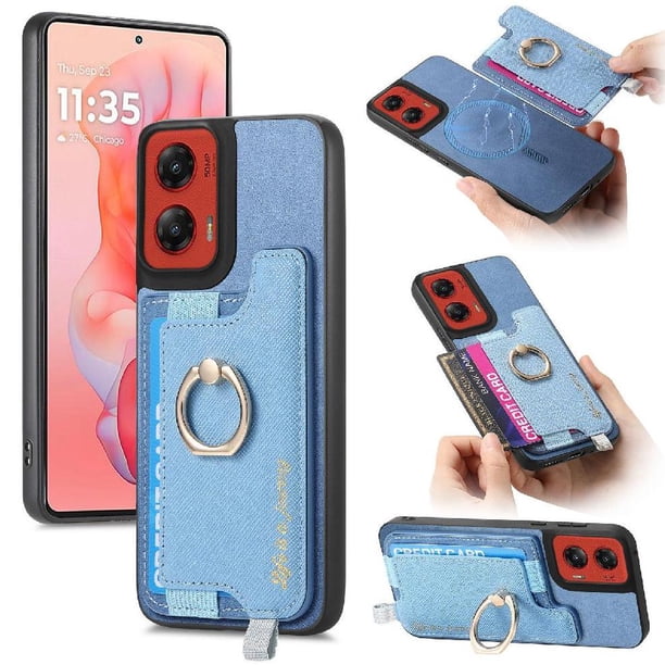Funda Magnética Para Motorola Moto G Stylus 2024 5g Con Billetera Y Anillo Protector Resistente Azul