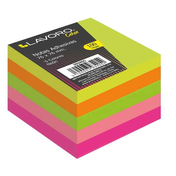 Nota Adhesiva 654 76x76 mm. 100 Unidades 5 Col. Neon Lavoro