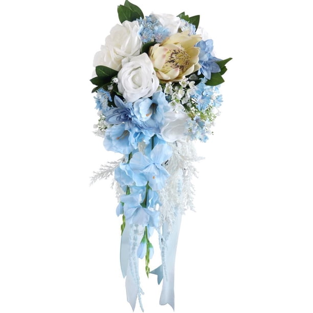 Ramo de novia en cascada, ramo de boda para novia, dama de honor, flor falsa, flores artificiales elegantes para decoración de accesorios fotográficos