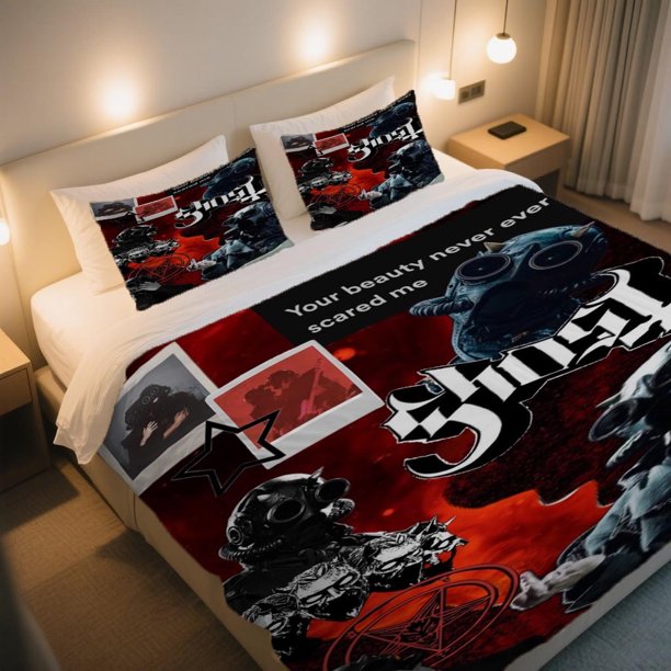 Band Gothic Mask Collage Duvet Cover Set Exclusive for Halloween! Vintage Threepiece Duvet Cover Set Breathable Bedding Set