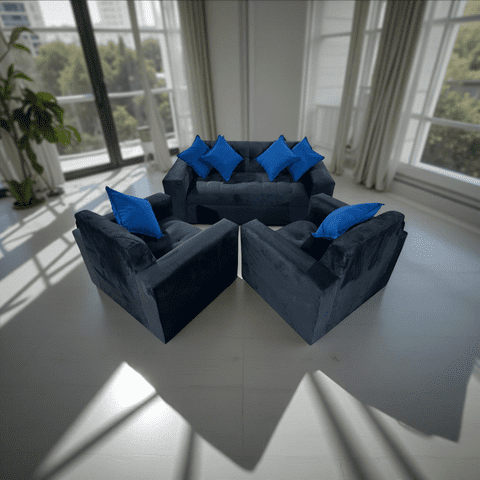 Muebles New - Juego De Living Negro Felpa Más Cojines