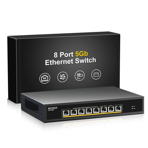 Conmutador de red NICGIGA 8 puertos 5 Gbps Plug & Play