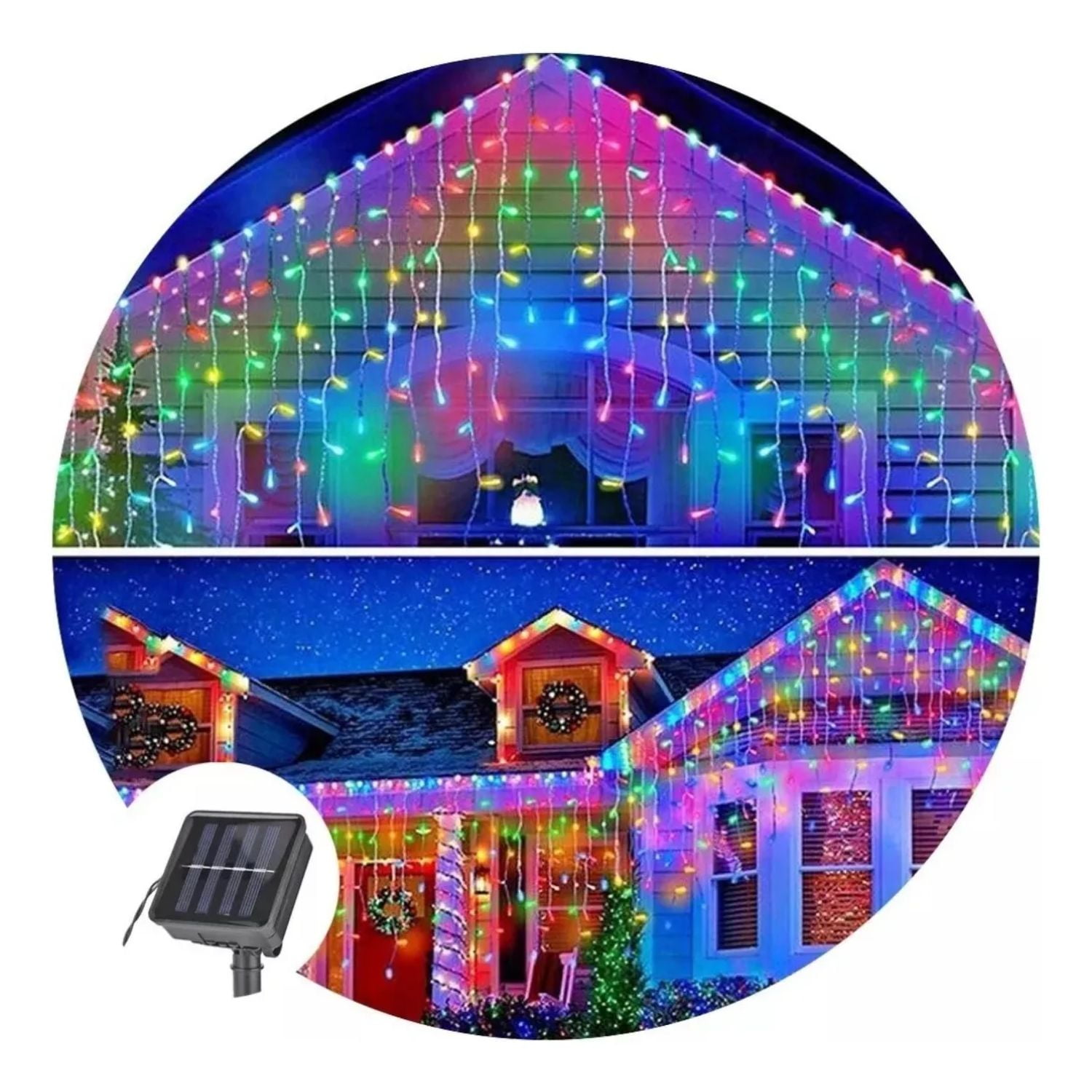 Disparo - Set 3 Luces Navidad Solar Cascada 144 Led 3m Rgb Decoracion