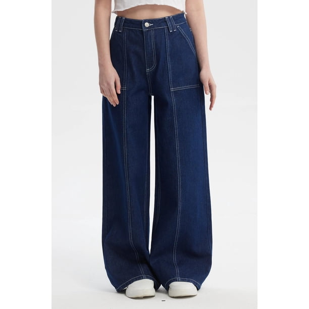 Jeans Mujer Wide Leg Azul Oscuro