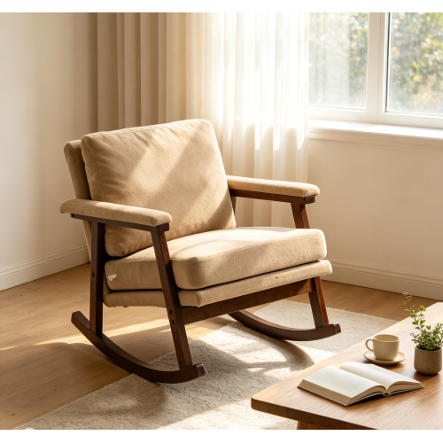 Silla de acento moderno de mediados del siglo, silla basculante con marco de madera maciza, sillas de salón tapizadas