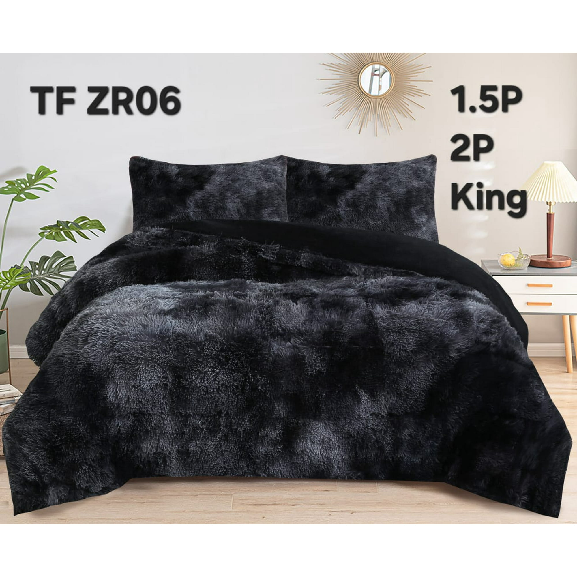 Aladdins Shop - Cobertor De Invierno Peludo Con Chiporro 1,5 Plaza Negro Jaspeado