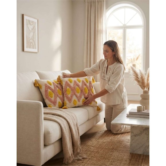 Set de 4 Cojines Boho Chic Relleno y Fundas Jacquard 45x45 cm