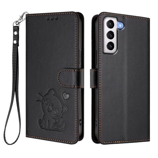Funda Volteable con Diseño de Gato para Samsung Galaxy S21 Plus, Negro
