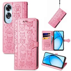 Funda Cartera Foxdock Para Oppo A60 4G , Flip Pu Con Relieve De Gatos Y Perros, Tarjetero Y Soporte