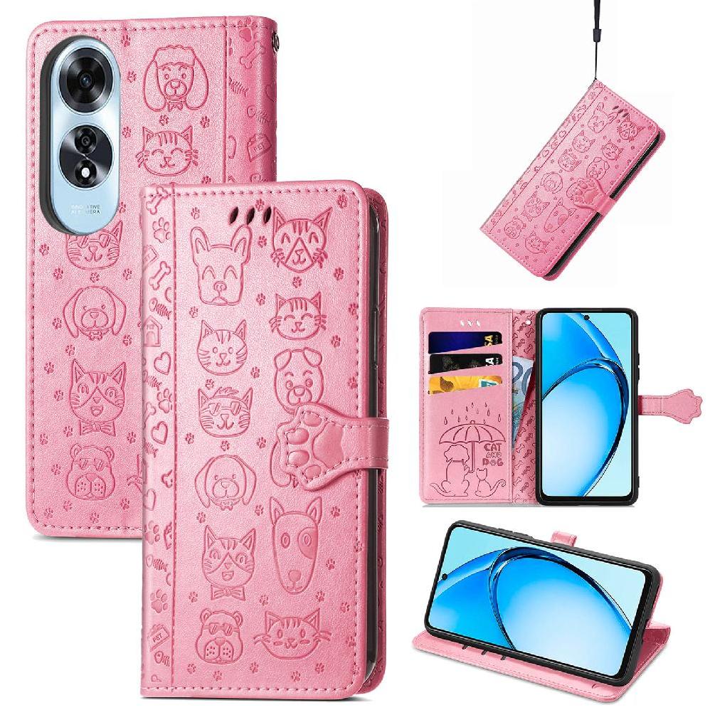 Funda Cartera Foxdock Para Oppo A60 4G , Flip Pu Con Relieve De Gatos Y Perros, Tarjetero Y Soporte