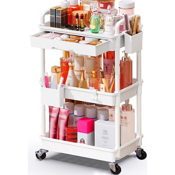 SUNALLY Makeup Cart Organizer with Drawer, 3 Tier Rolling Makeup