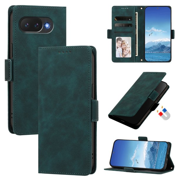Funda Billetera Delgada para Google Pixel 10a con Ranuras y Soporte Verde oscuro