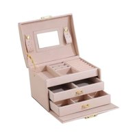 Importclick - Joyero 3 Niveles Doble Cajón Eco Cuero Rosado