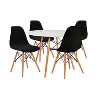 Klik Muebles - Comedor Mesa Eames Redonda Blanca 80Cm + 4 Sillas Eames Negras