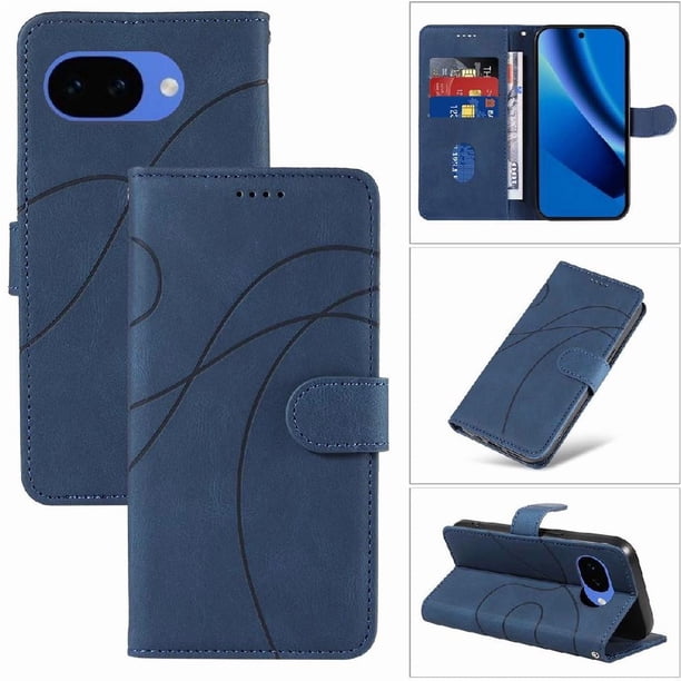 Funda tipo cartera con tapa para Google Pixel 10A con tarjetero, soporte y cubierta magnética Azul