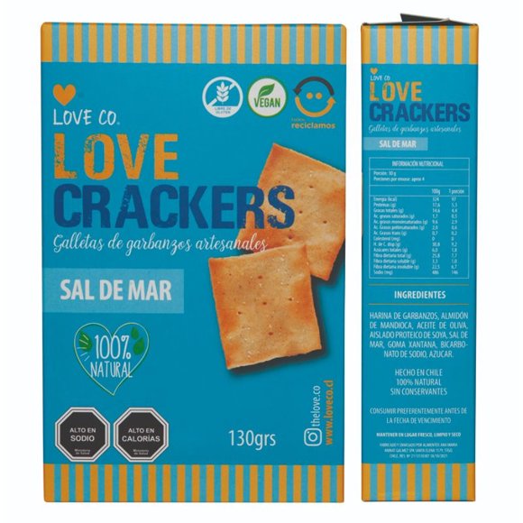 Galletas de Garbanzos Con Sal de Mar Love Crackers, 130 g