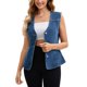 thumbnail image 1 of INSPIRE CHIC Chaleco de regreso a clases para mujer, chaleco de mezclilla con cuello en V, bolsillos con parche, botones, sin mangas, chaqueta de jean 2XL azul oscuro, 1 of 6