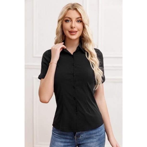 Blusa Mujer Manga Corta Elasticada Lisa Botones Formal 0057