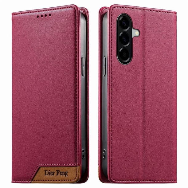 Funda Tipo Cartera de Cuero Sintético para Samsung Galaxy A56 Bloqueo RFID, con Ranuras para Tarjetas y Bolsillo para Efectivo, Cierre Magnético Fuerte Rojo