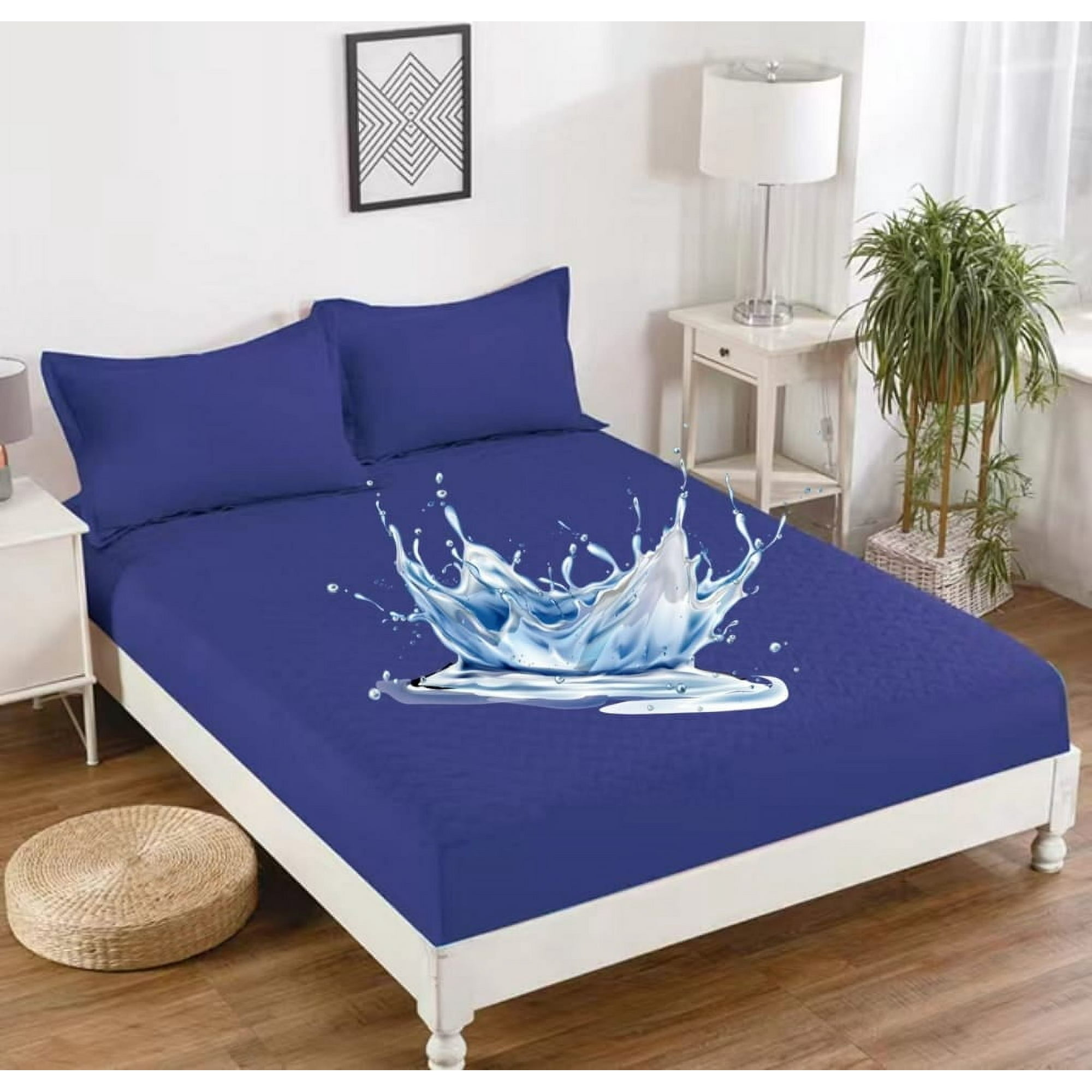 Aladdins Shop - Cubrecolchon Forro Impermeable Para Cama 2 Plazas Color Azul