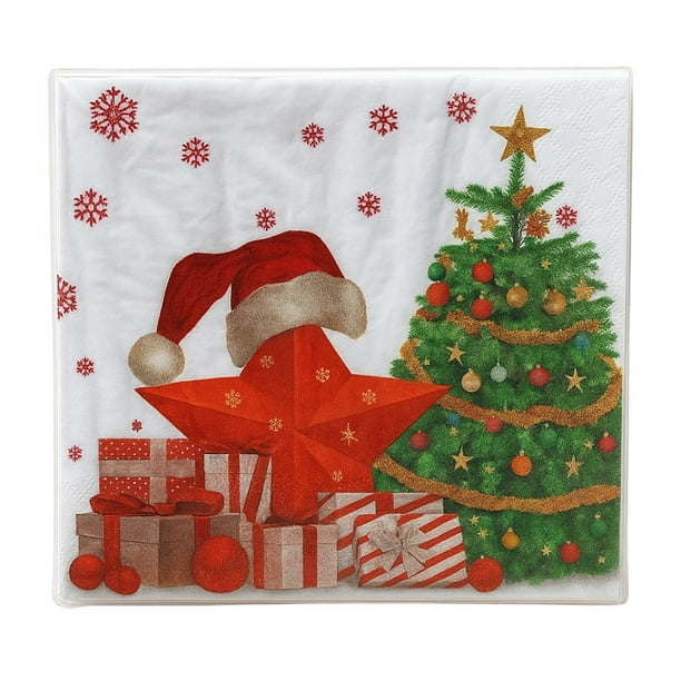Set de 40 Servilletas Navideñas Con Diseños Variados Decorativos blanco ESTRELLA
