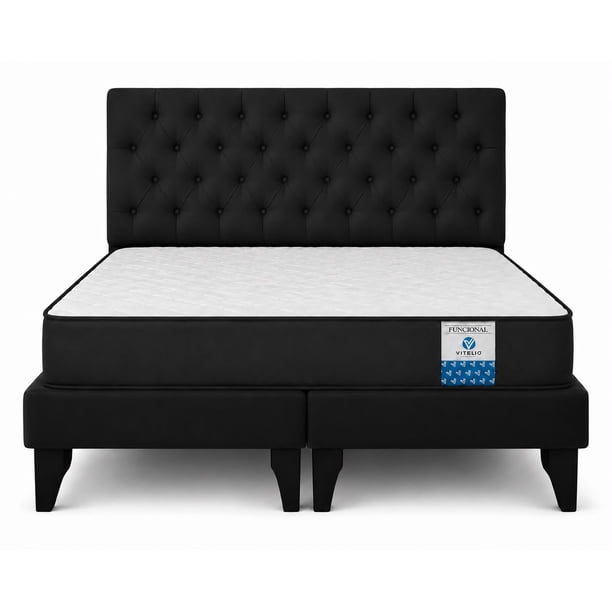 Cama King Plazas Negra Europea Incluye Base+respaldo+colchon